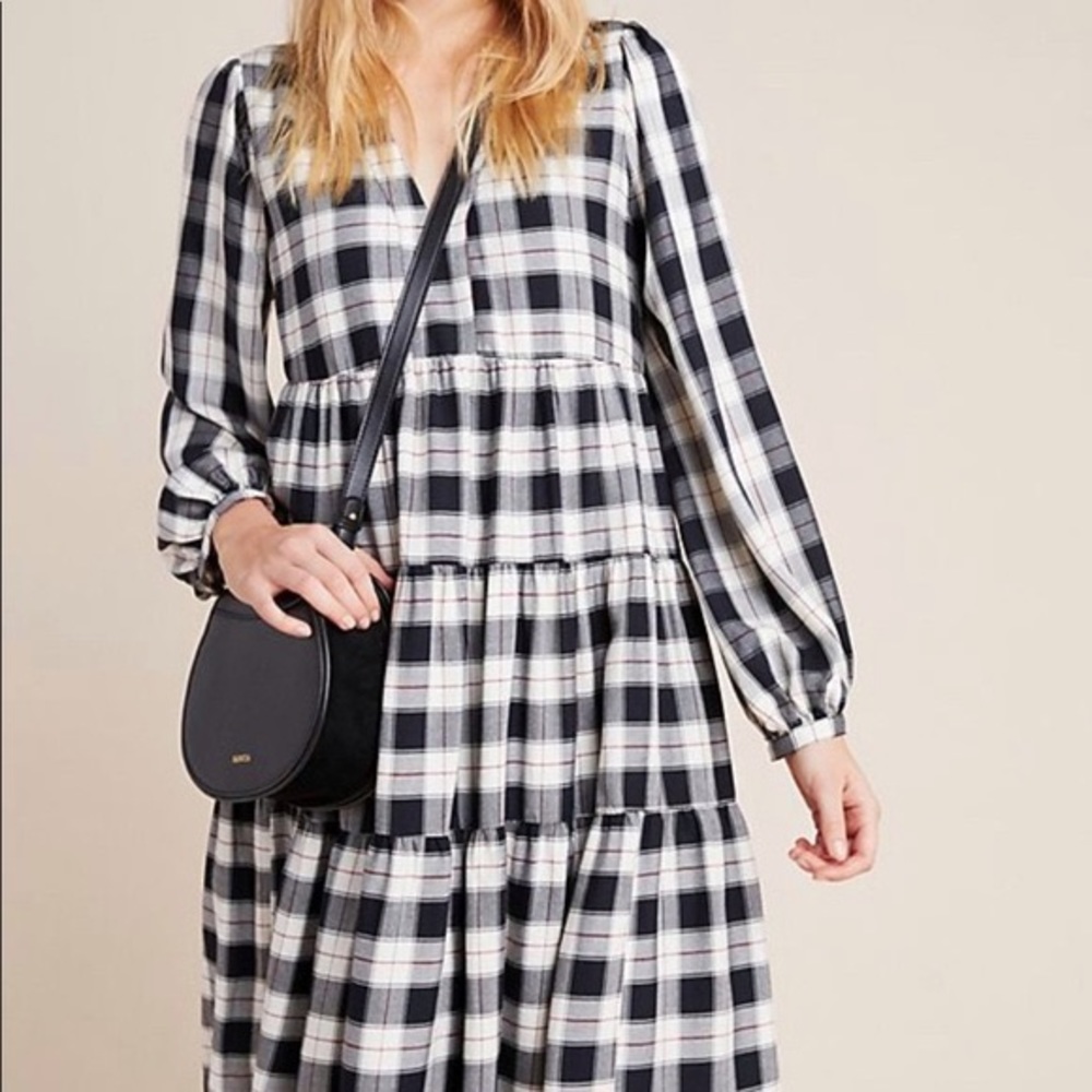 Anthropologie Maeve Amber Plaid Tiered Tunic
